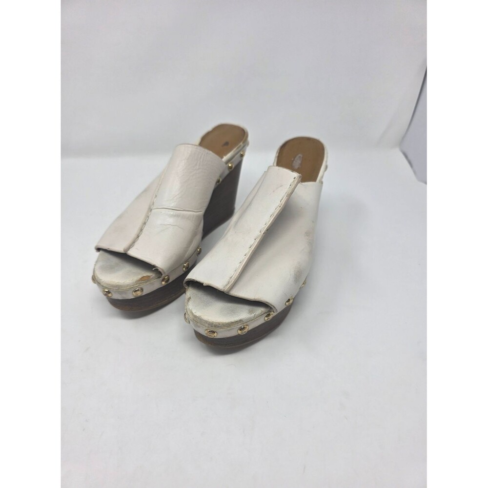 Coach White Leather Studded Platform Mules